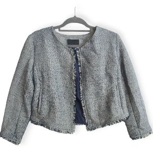 Banana Republic Women’s Size 8 Blue‎ & Ivory Tweed Cropped Blazer Jacket